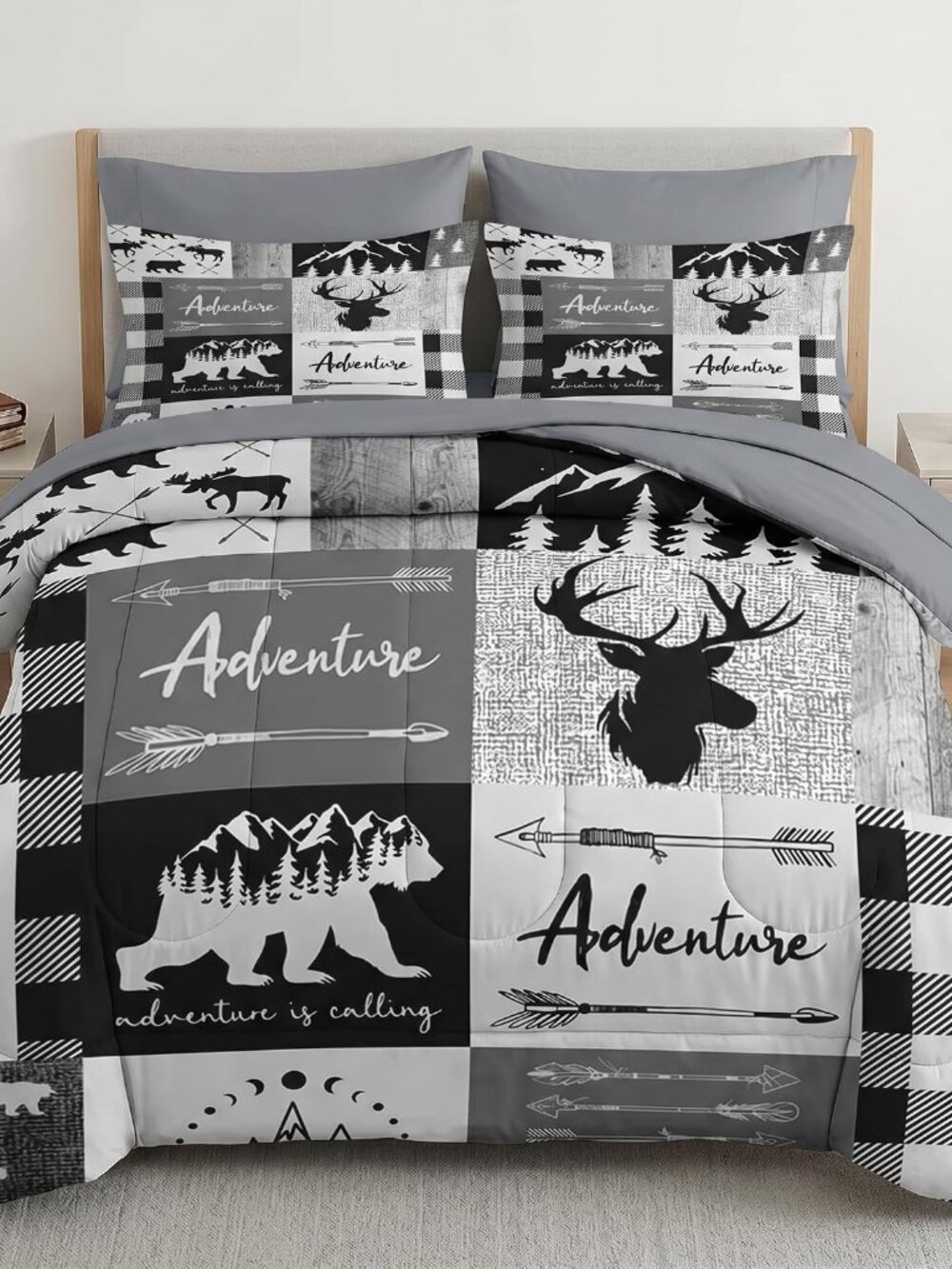 Full Comforter Set with Sheets, 7 Pieces Black Bear Bedding